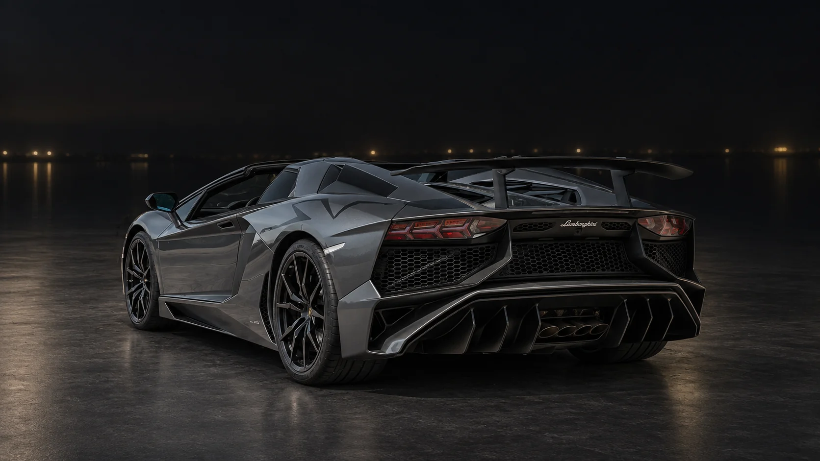Rear three-quarter showing the fixed SV rear wing and side intake